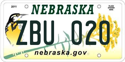NE license plate ZBU020