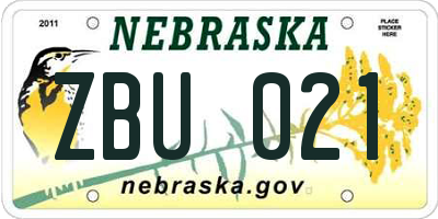 NE license plate ZBU021