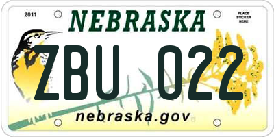 NE license plate ZBU022