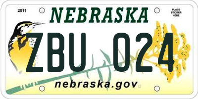NE license plate ZBU024
