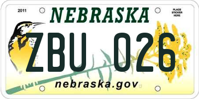 NE license plate ZBU026