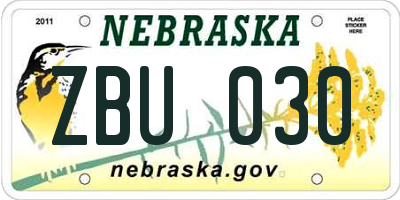 NE license plate ZBU030