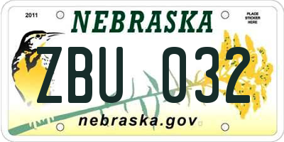 NE license plate ZBU032