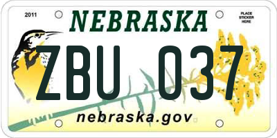 NE license plate ZBU037
