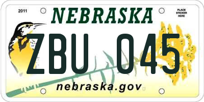 NE license plate ZBU045