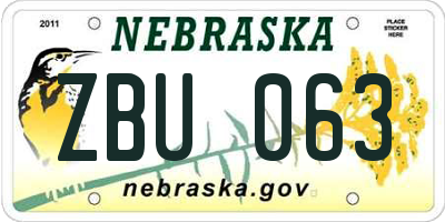 NE license plate ZBU063