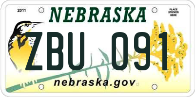 NE license plate ZBU091