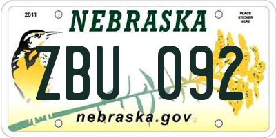 NE license plate ZBU092