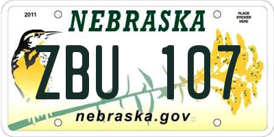 NE license plate ZBU107