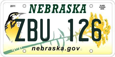 NE license plate ZBU126