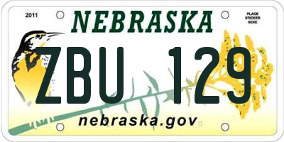 NE license plate ZBU129