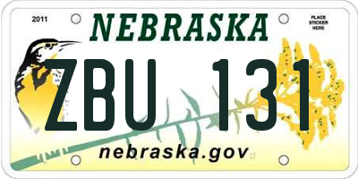 NE license plate ZBU131