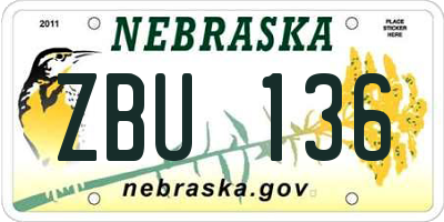 NE license plate ZBU136