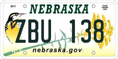 NE license plate ZBU138