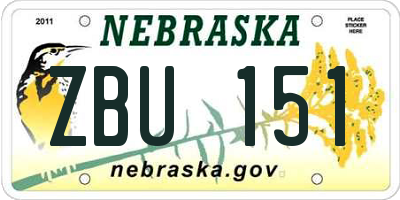 NE license plate ZBU151