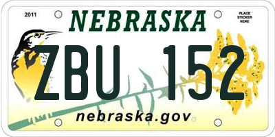 NE license plate ZBU152