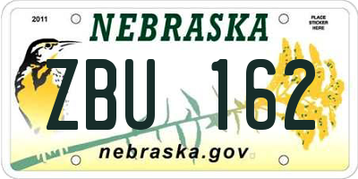 NE license plate ZBU162