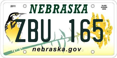 NE license plate ZBU165