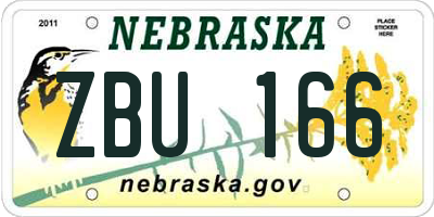 NE license plate ZBU166