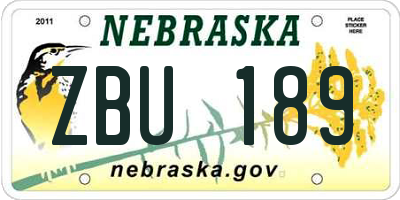 NE license plate ZBU189