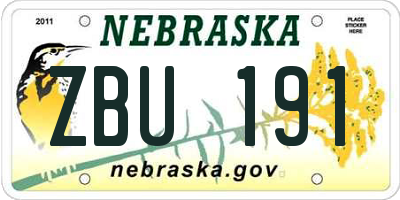 NE license plate ZBU191