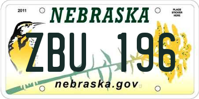 NE license plate ZBU196