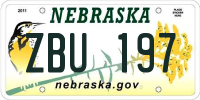 NE license plate ZBU197