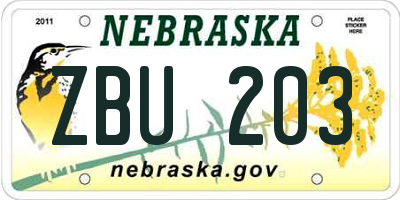 NE license plate ZBU203