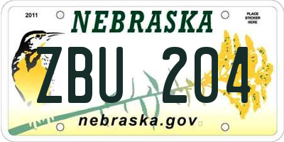 NE license plate ZBU204