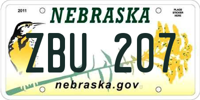 NE license plate ZBU207