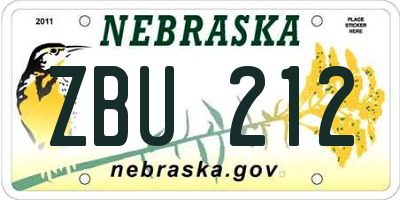 NE license plate ZBU212