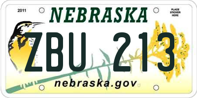 NE license plate ZBU213