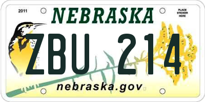 NE license plate ZBU214