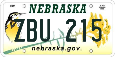 NE license plate ZBU215