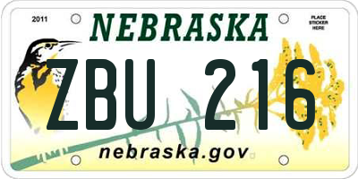 NE license plate ZBU216