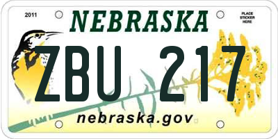 NE license plate ZBU217