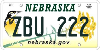 NE license plate ZBU222