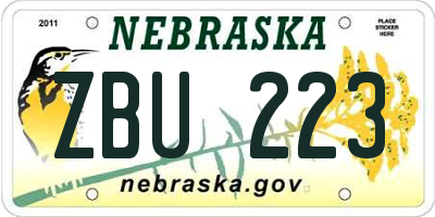 NE license plate ZBU223
