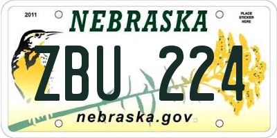 NE license plate ZBU224