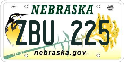 NE license plate ZBU225
