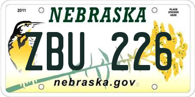 NE license plate ZBU226