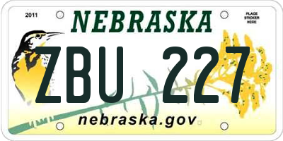 NE license plate ZBU227