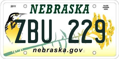 NE license plate ZBU229