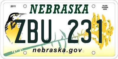 NE license plate ZBU231