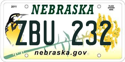 NE license plate ZBU232