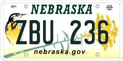 NE license plate ZBU236