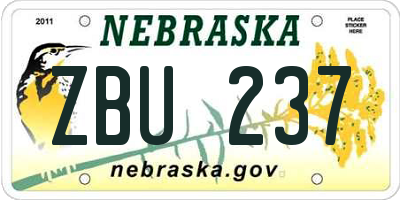 NE license plate ZBU237