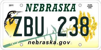 NE license plate ZBU238