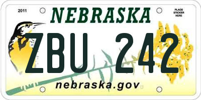 NE license plate ZBU242