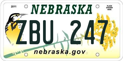 NE license plate ZBU247